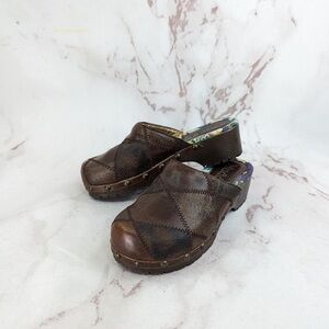 Mudd Clog Womens 8 M Vintage Y2K Brown Patchwork Slip On Mule Platform Shoe